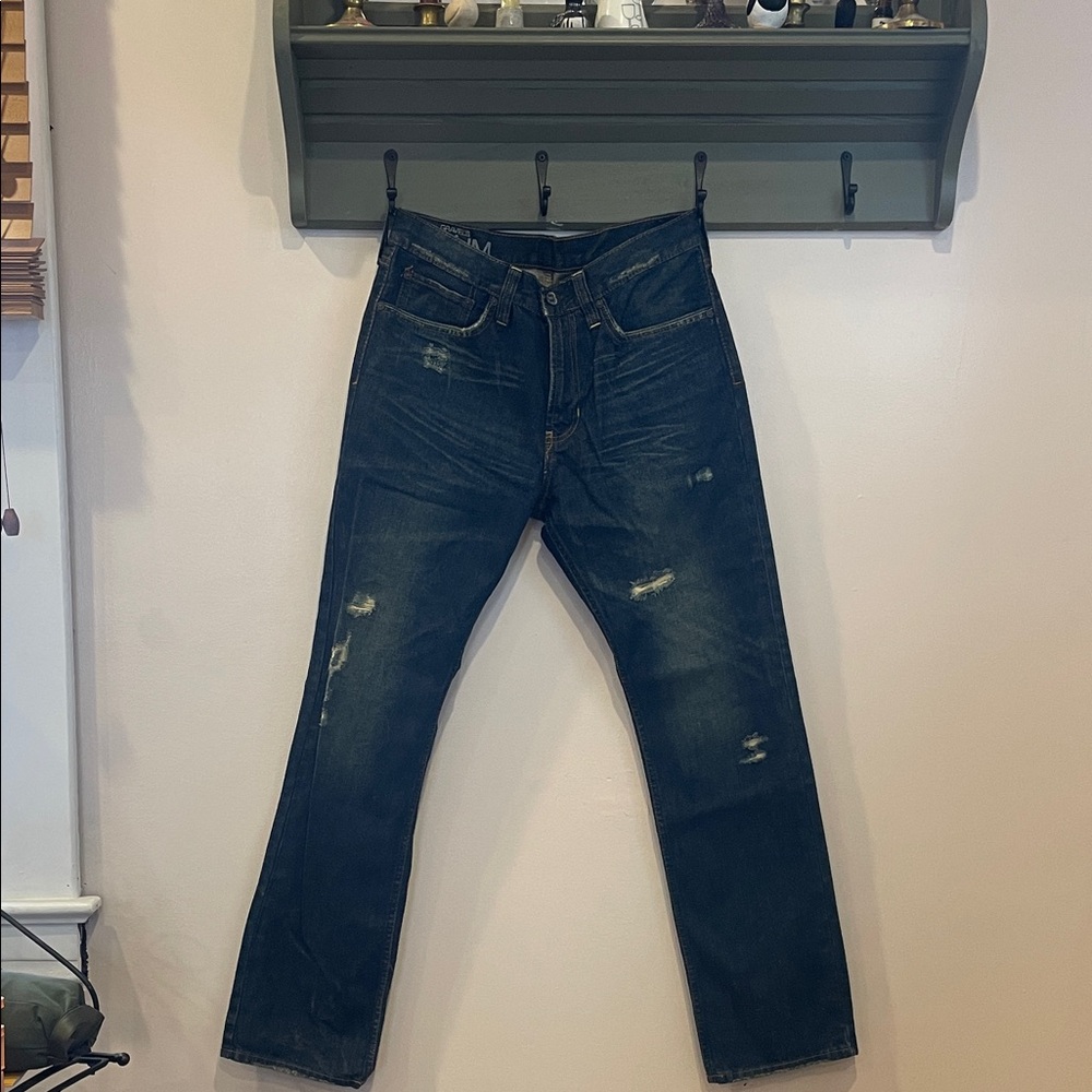 Men's Distressed Straight Jeans - Dark Blue